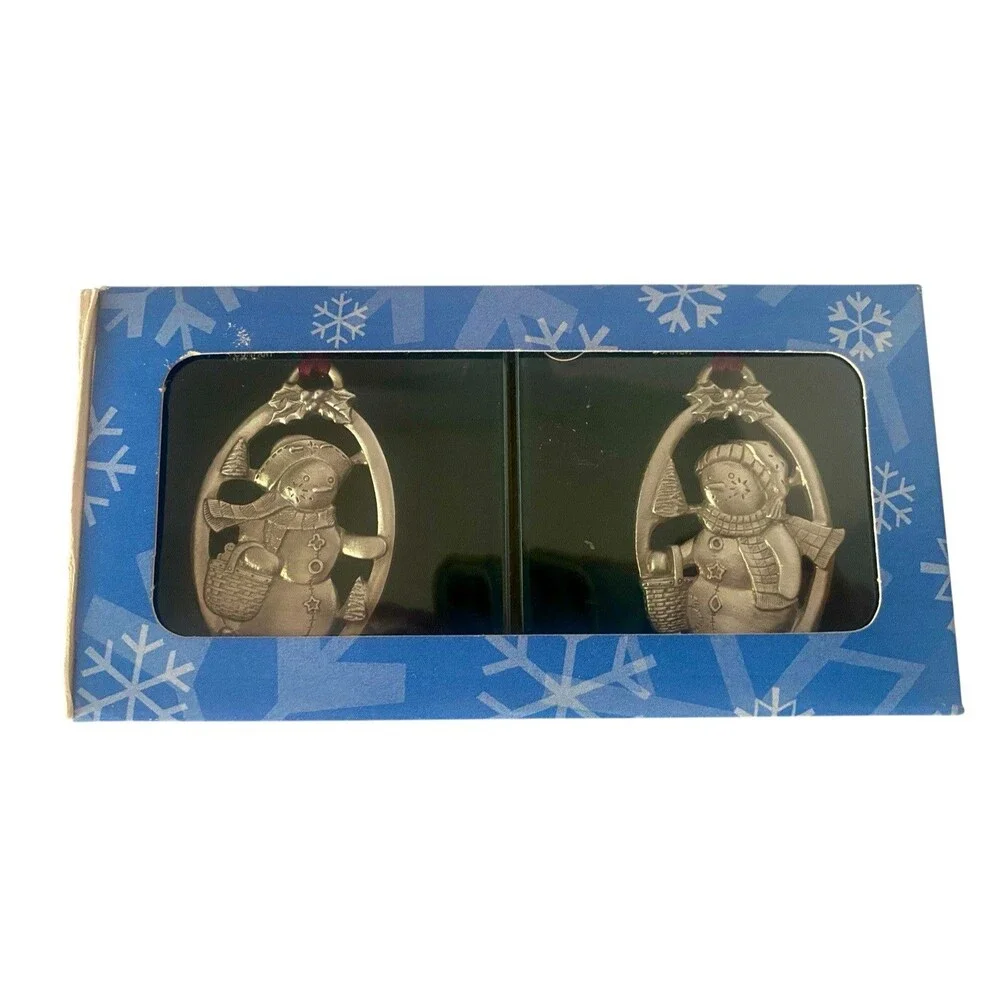 Longaberger Basket Pewter Tie On Christmas Ornaments Snowball And Flurry Snowman